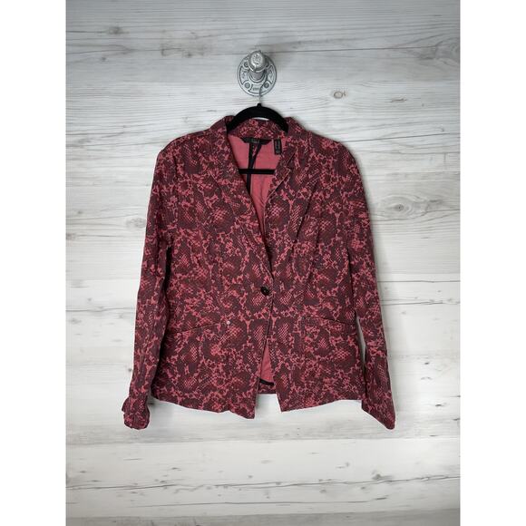 G.I.L.I. Blazer Womens 14 Pink Snakeskin One Button Stretch Animal Print - Picture 1 of 10